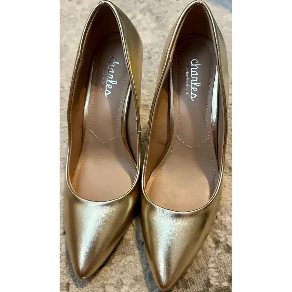 Charles by Charles David Makenice Gold Metallic Pointed Toe Stiletto Pumps 6.5M‎